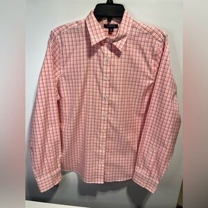 Lands' End Women's Red White and Pink Button Down Collared Shirt Size XL